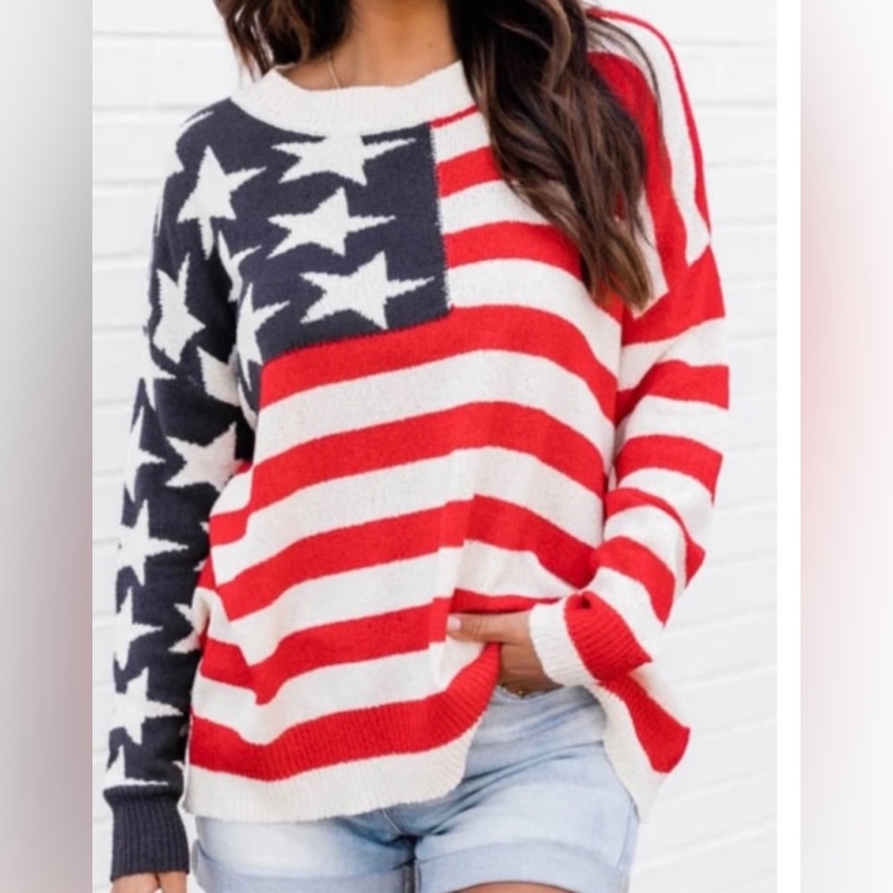 Pink lily crochet american flag sweater 2XL , never worn with out tags